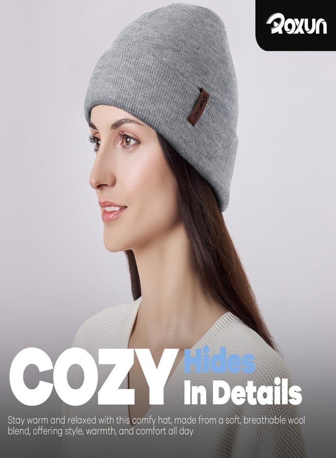 ROXUN Beanie for Men/Women Knit Cuffed Soft Warm Winter Hat Unisex Skull Stocking Cap Light Khaki - Image 3